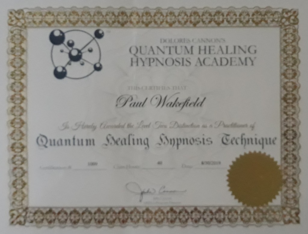QHHT Level 2 practitioner certificate awarded to Paul Wakefield